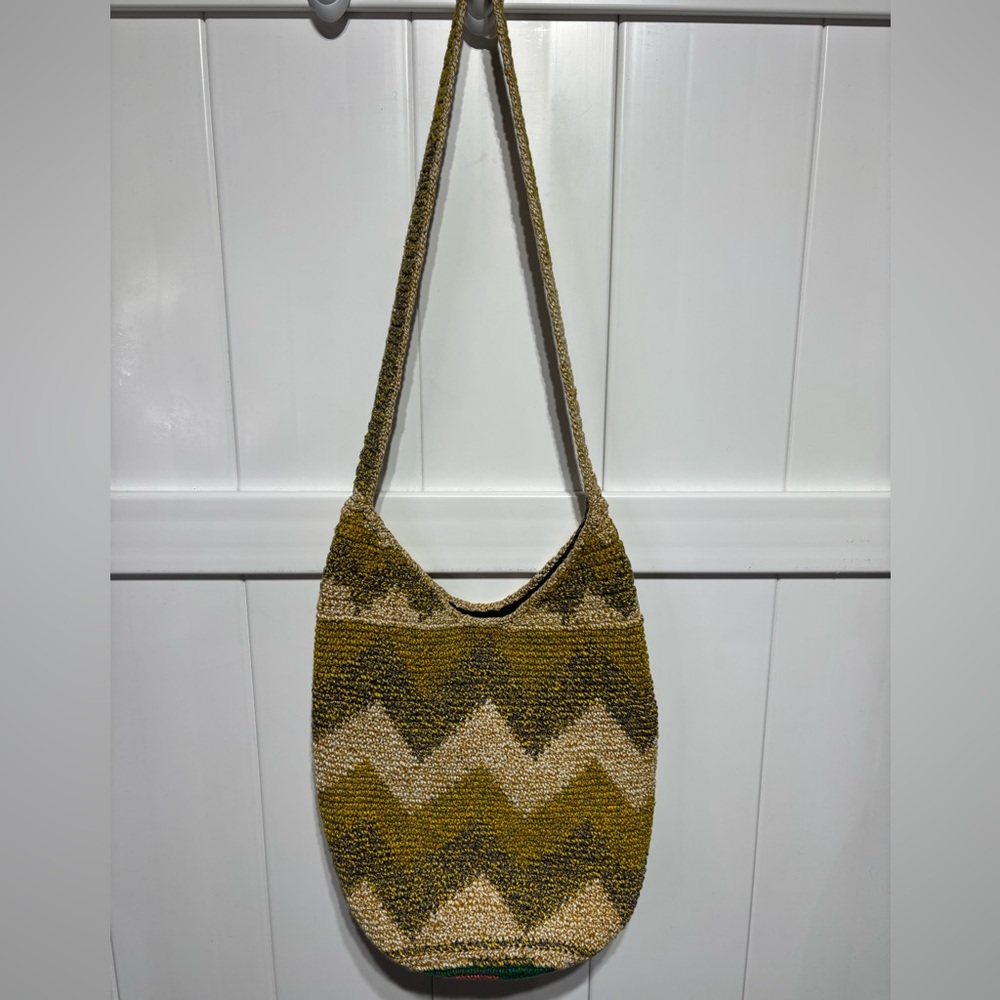 Hand croqueted cream/yellow/grey hobo bag